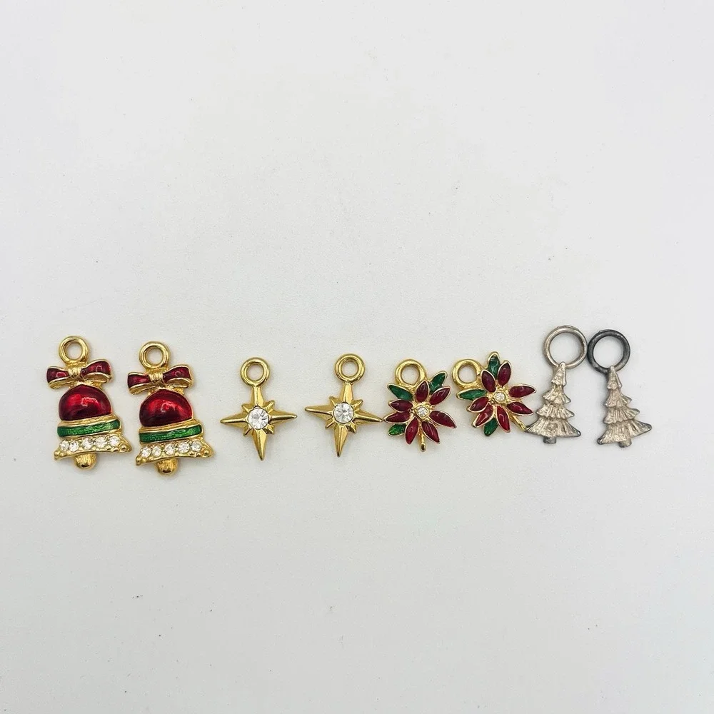 Vintage Interchangeable Holiday Earring Charms Christmas 4 Gold Silver Bell Star